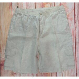 Tommy Bahama Mens Beige 100% Linen Cargo Shorts Large